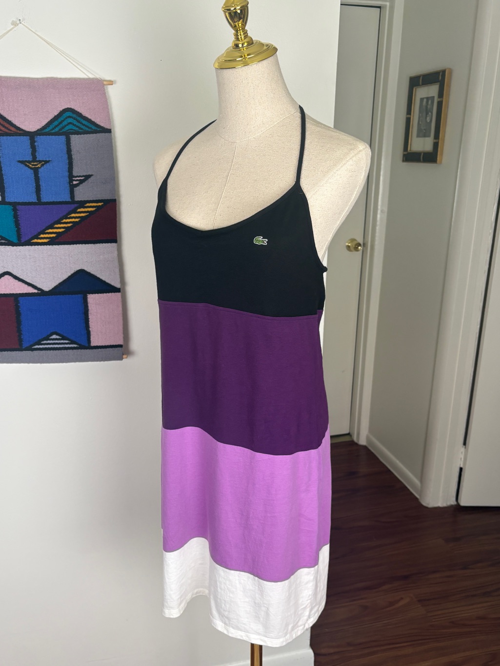 Lacoste Colorblock Halter Mini Dress With Tie Neck